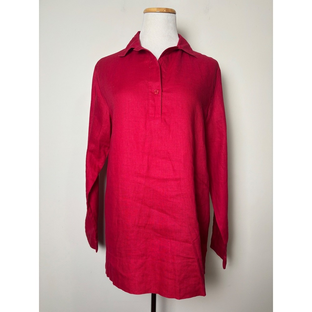 Womens Linen Tunic Blouse 8 Red Relaxed Coastal Lagenlook NWOT